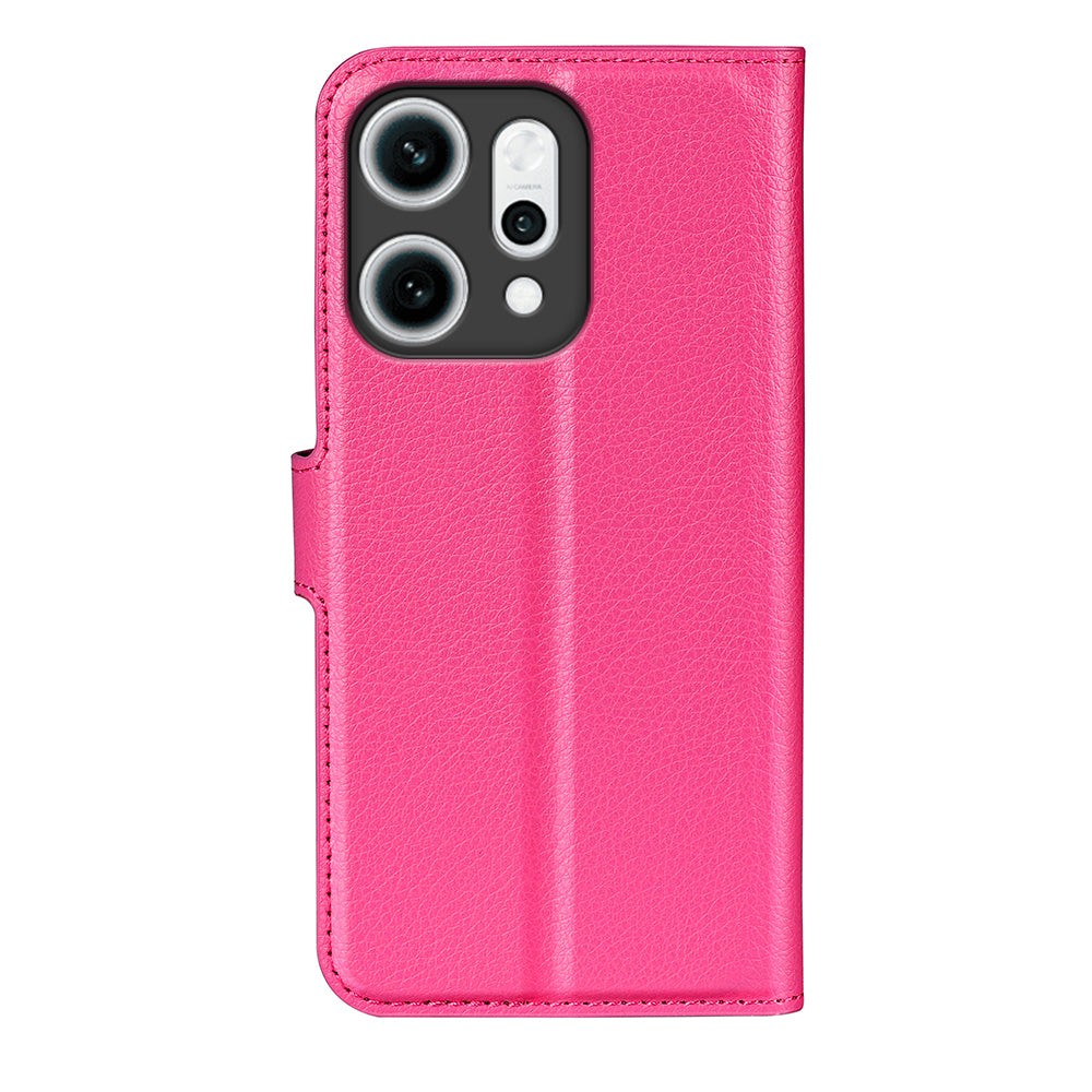 For Oppo Reno14 5G (China) / Oppo Reno14 5G (Global) Case Litchi Texture Shockproof Leather Wallet Phone Cover - Rose Red