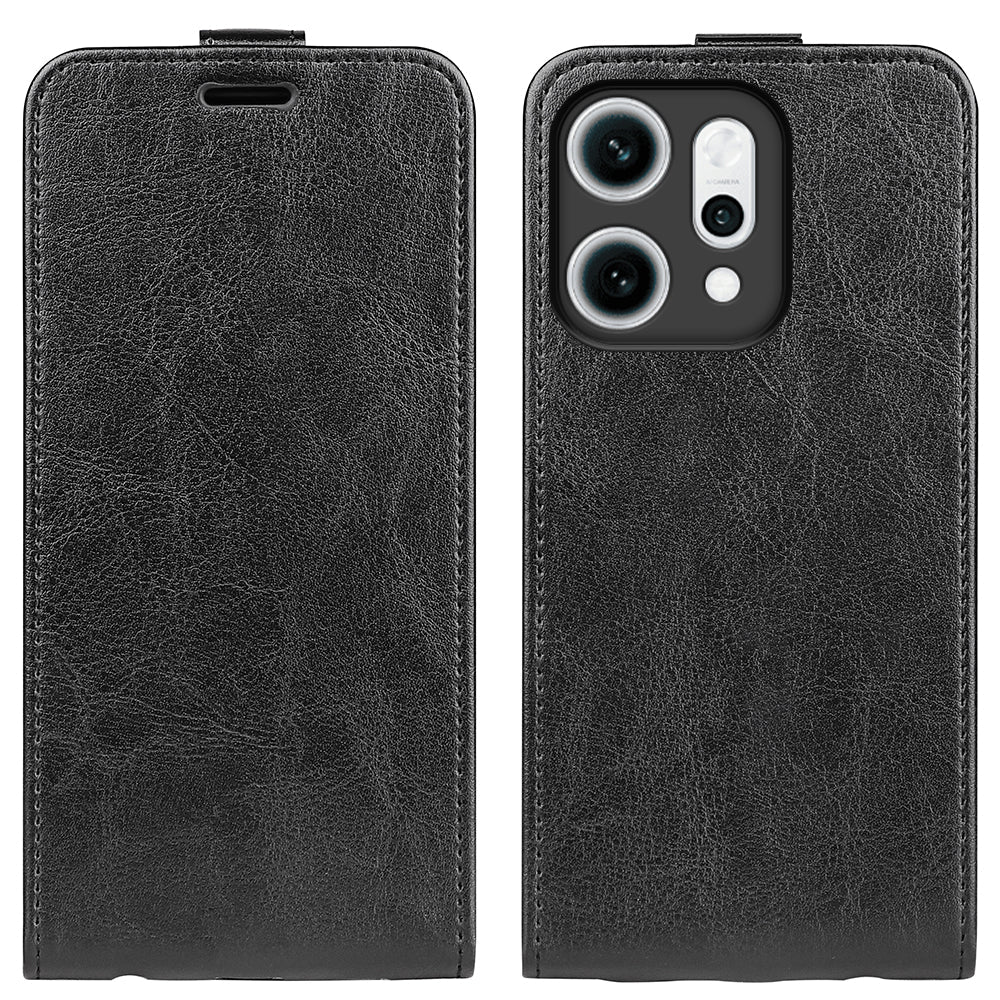 For Oppo Reno14 5G (Global) Case with Card Slots Vertical Flip Leather Phone Cover - Brown - Black