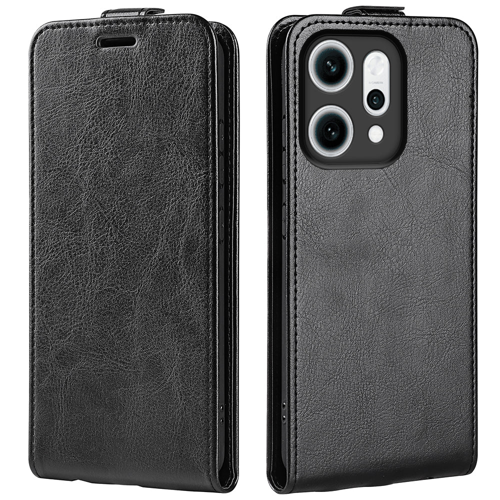 For Oppo Reno14 5G (Global) Case with Card Slots Vertical Flip Leather Phone Cover - Brown - Black
