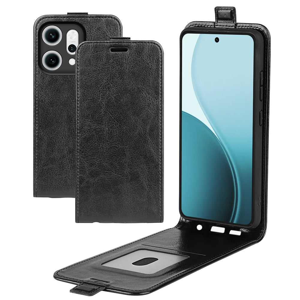 For Oppo Reno14 5G (Global) Case with Card Slots Vertical Flip Leather Phone Cover - Brown - Black