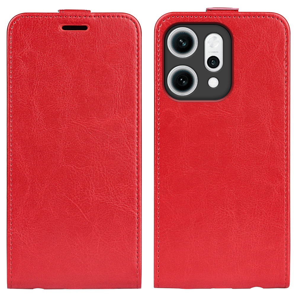 For Oppo Reno14 5G (Global) Case with Card Slots Vertical Flip Leather Phone Cover - Brown -  Red