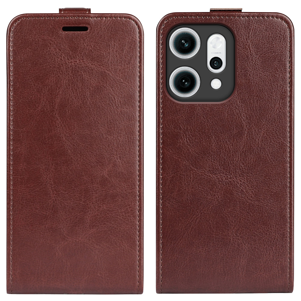 For Oppo Reno14 5G (Global) Case with Card Slots Vertical Flip Leather Phone Cover - Brown - Brown