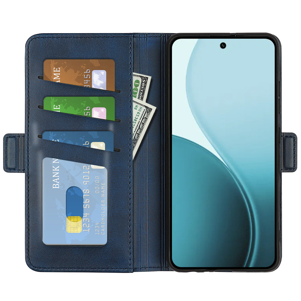 For Oppo Reno14 5G (Global) Case Calf Texture Leather Wallet Phone Cover - Blue