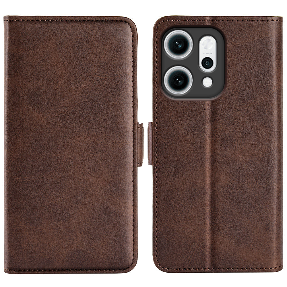 For Oppo Reno14 5G (Global) Case Calf Texture Leather Wallet Phone Cover -  Brown