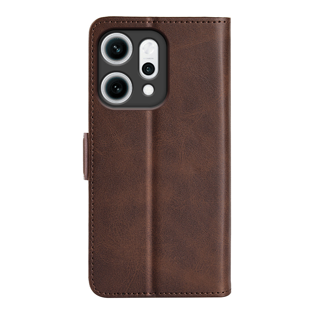 For Oppo Reno14 5G (Global) Case Calf Texture Leather Wallet Phone Cover -  Brown