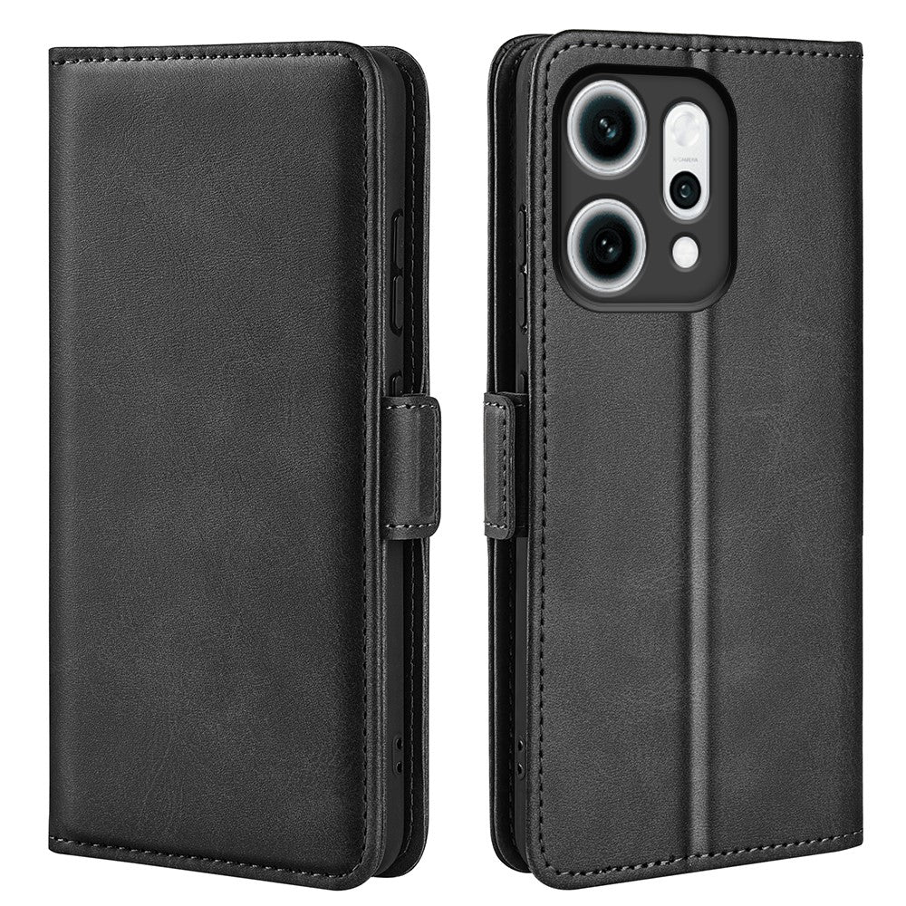For Oppo Reno14 Pro 5G (Global) Case Calf Texture Leather Wallet Phone Cover - Black