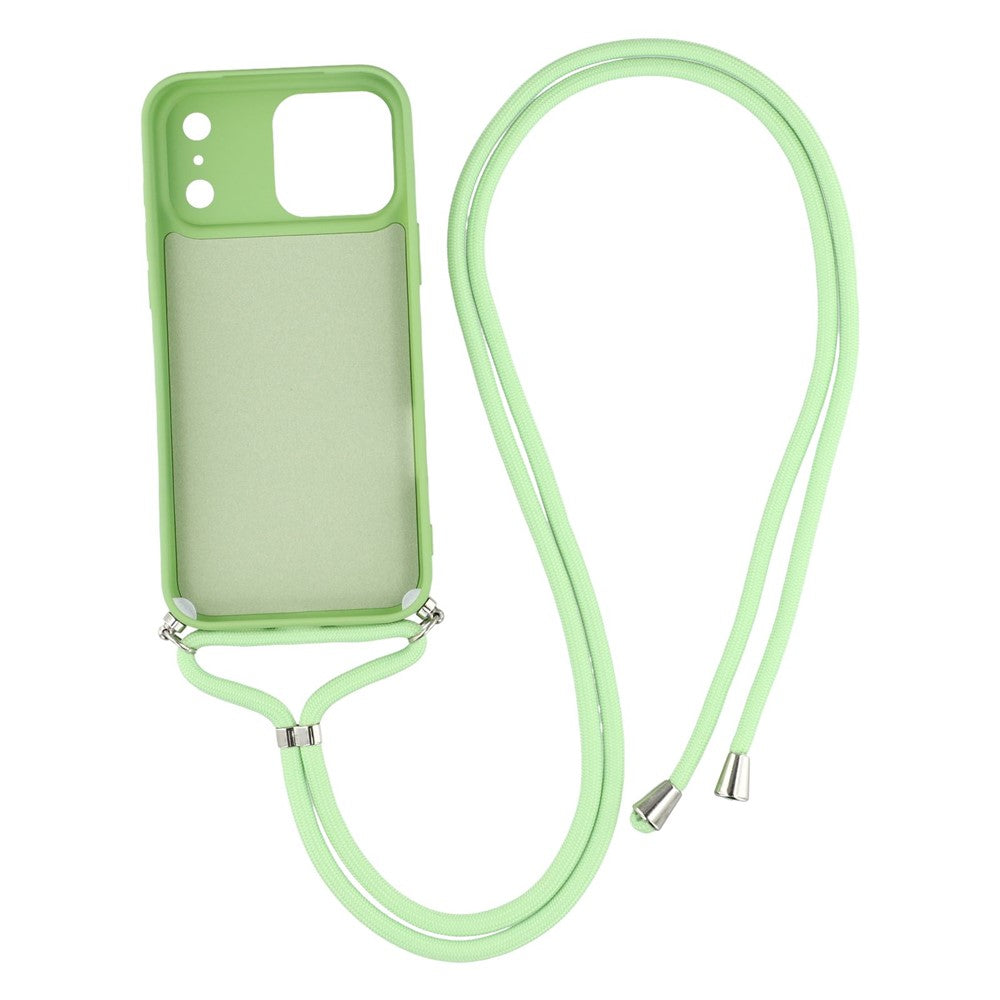 For iPhone 17 Pro Max Case Soft TPU Fiber Lining Phone Cover with Shoulder Strap - Matcha Green