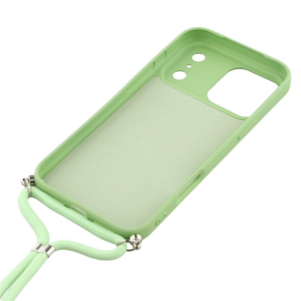 For iPhone 17 Pro Max Case Soft TPU Fiber Lining Phone Cover with Shoulder Strap - Matcha Green