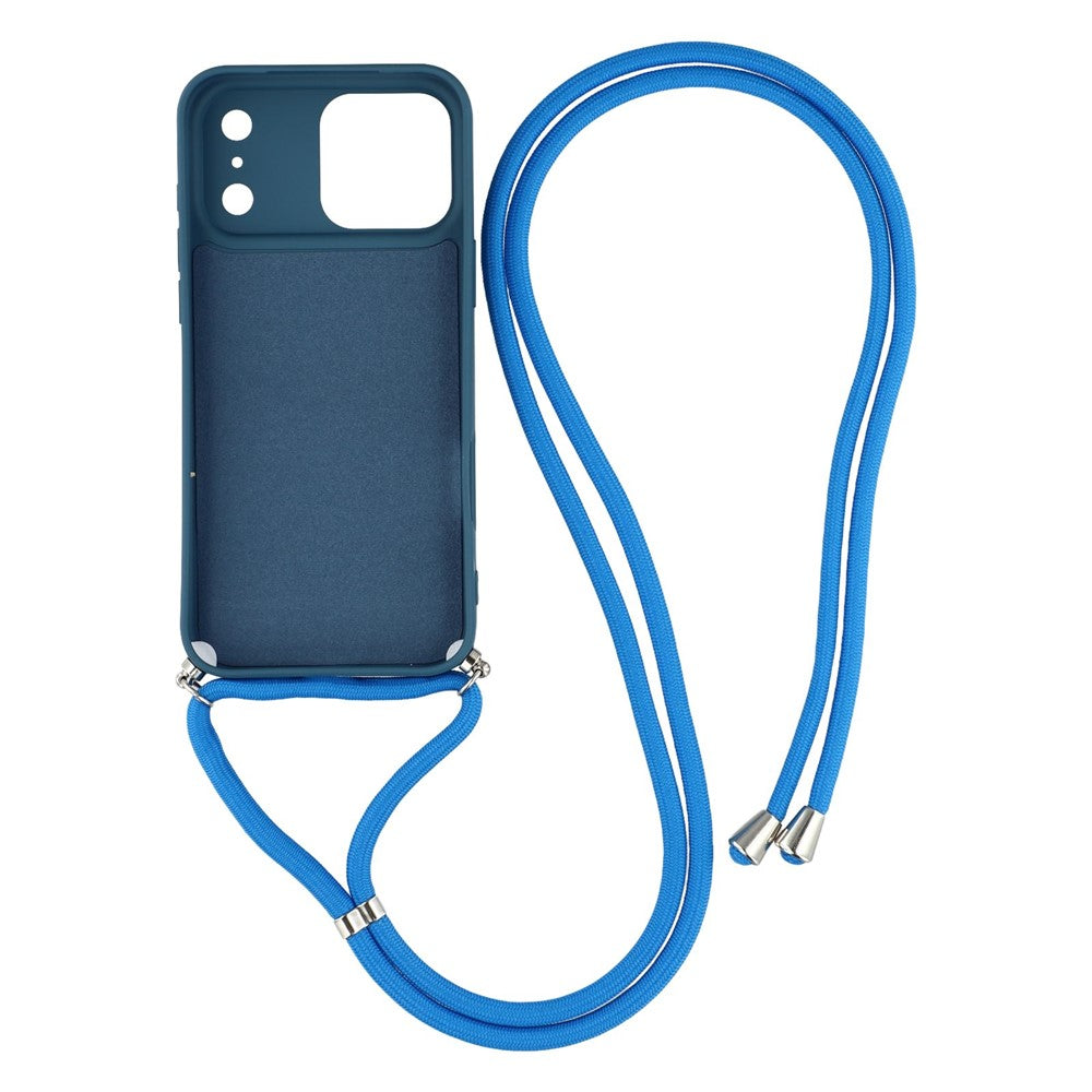 For iPhone 17 Pro Max Case Soft TPU Fiber Lining Phone Cover with Shoulder Strap - Sapphire