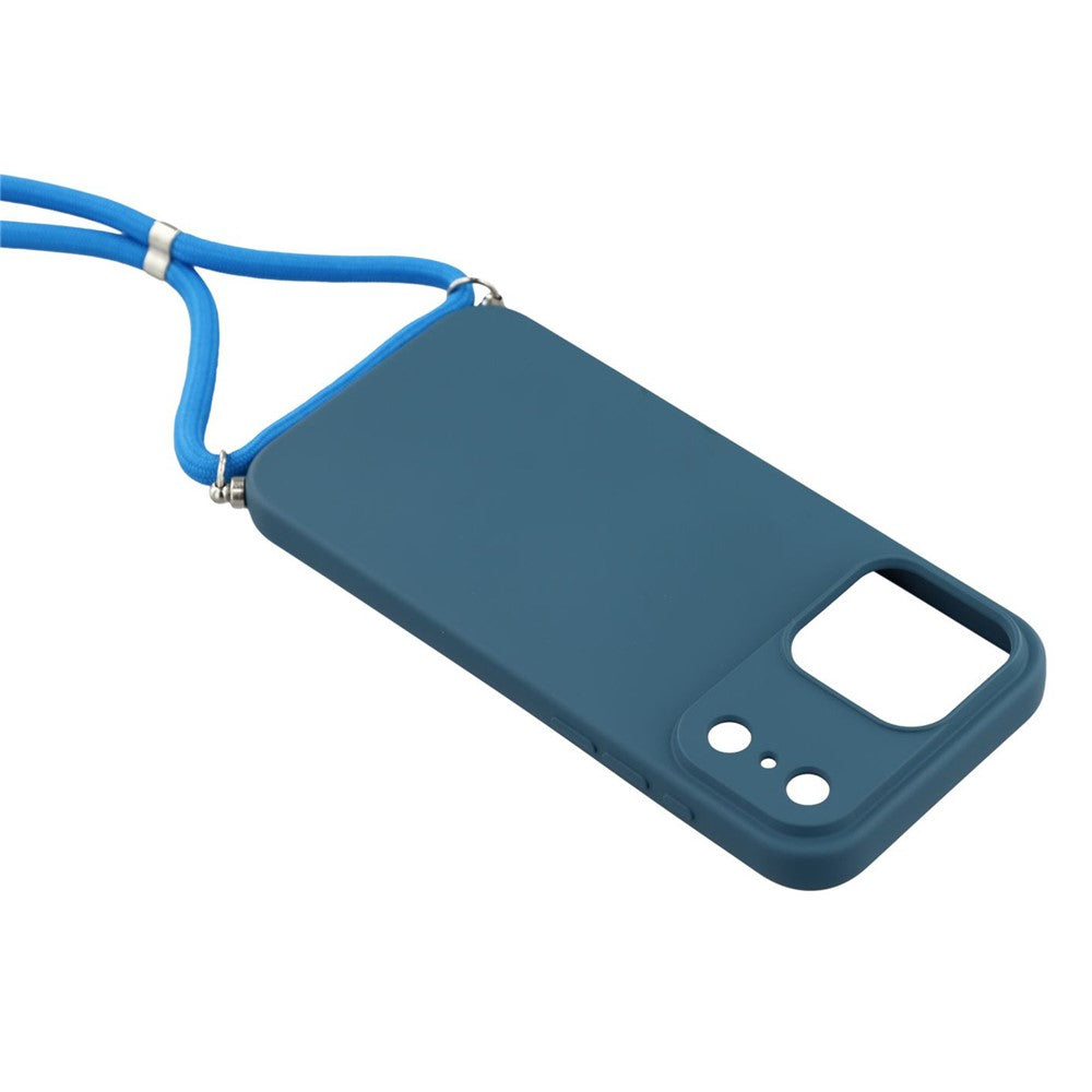 For iPhone 17 Pro Max Case Soft TPU Fiber Lining Phone Cover with Shoulder Strap - Sapphire