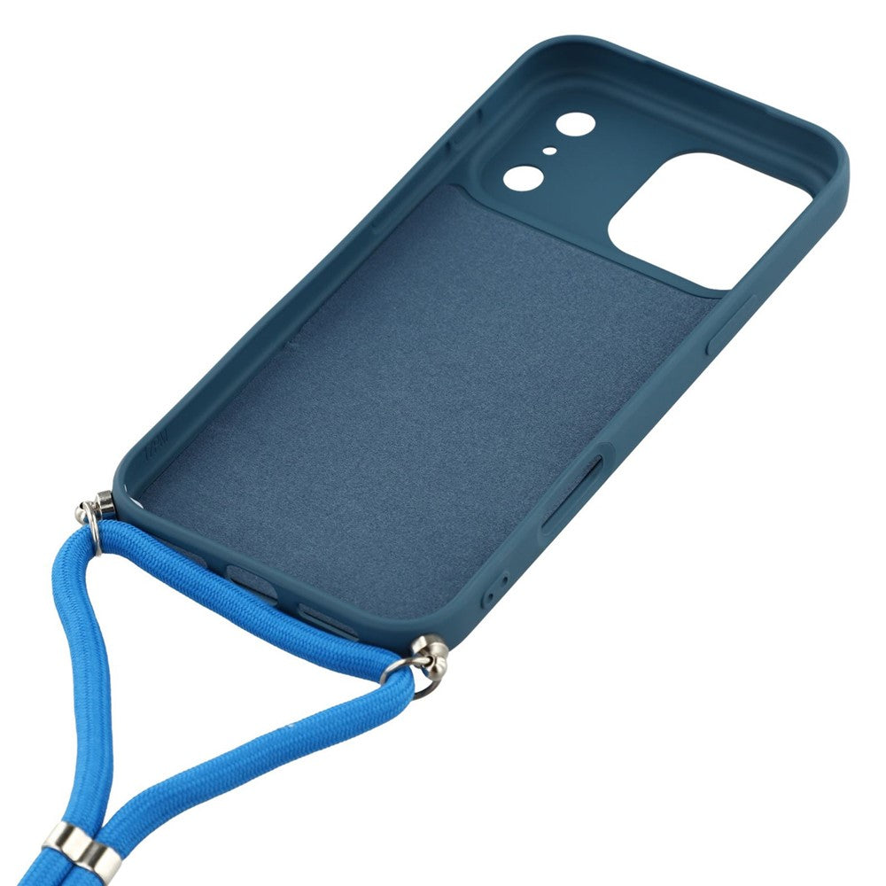 For iPhone 17 Pro Max Case Soft TPU Fiber Lining Phone Cover with Shoulder Strap - Sapphire