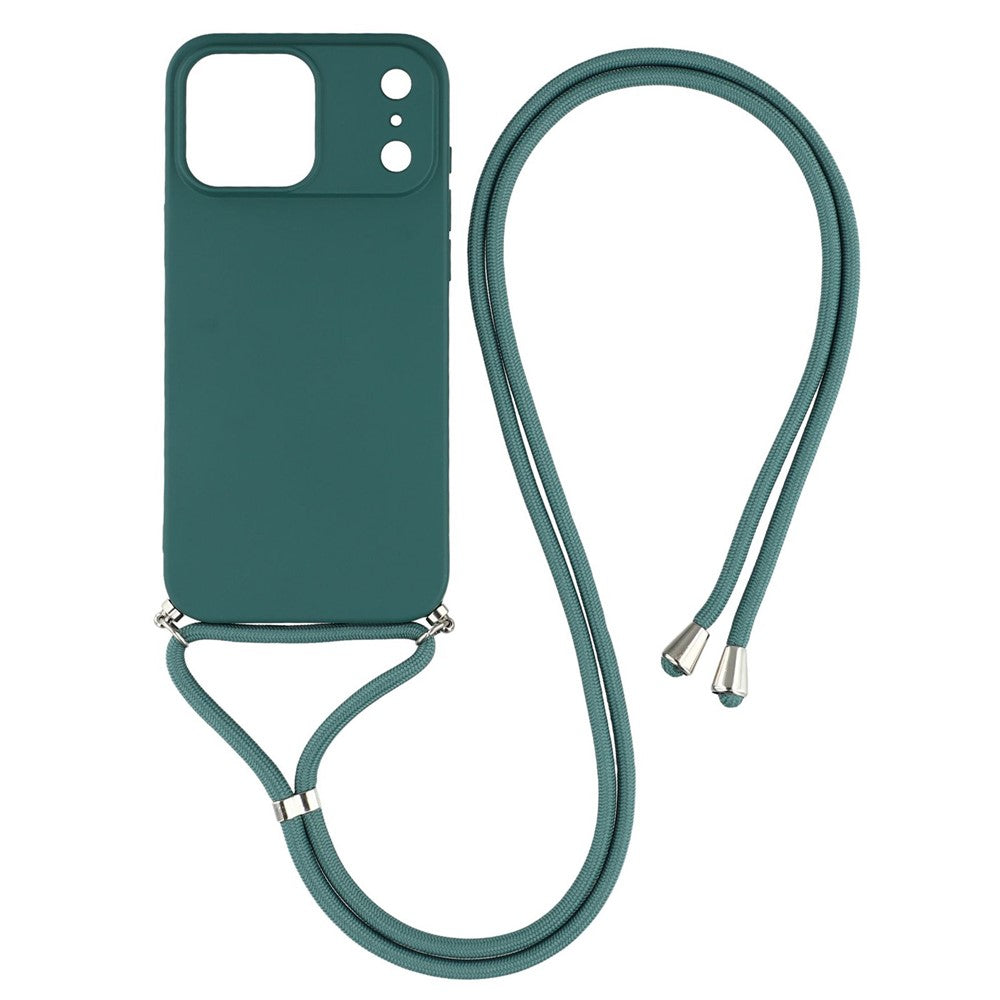 For iPhone 17 Pro Max Case Soft TPU Fiber Lining Phone Cover with Shoulder Strap - Army Green