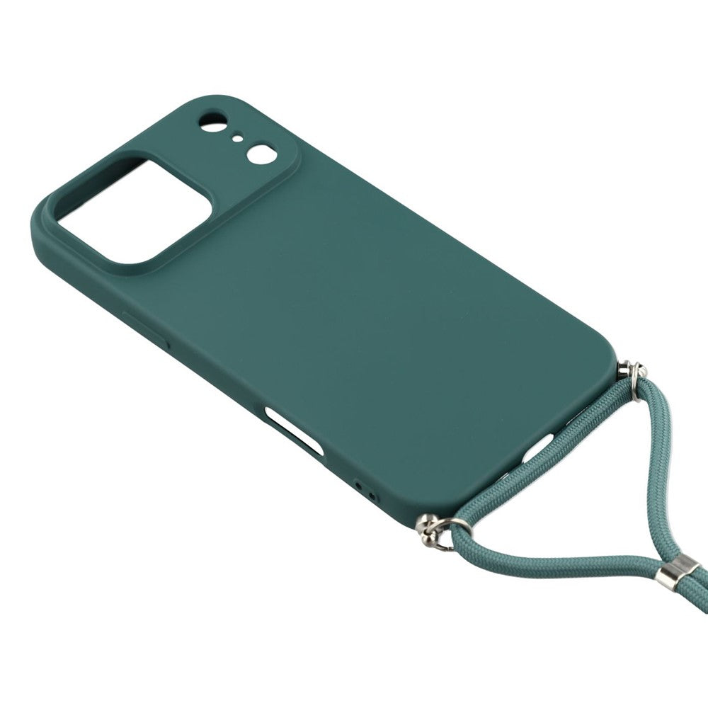 For iPhone 17 Pro Max Case Soft TPU Fiber Lining Phone Cover with Shoulder Strap - Army Green