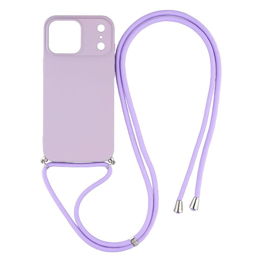 For iPhone 17 Pro Max Case Soft TPU Fiber Lining Phone Cover with Shoulder Strap - Purple
