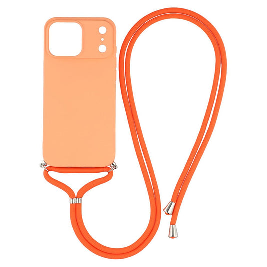 For iPhone 17 Pro Max Case Soft TPU Fiber Lining Phone Cover with Shoulder Strap - Orange