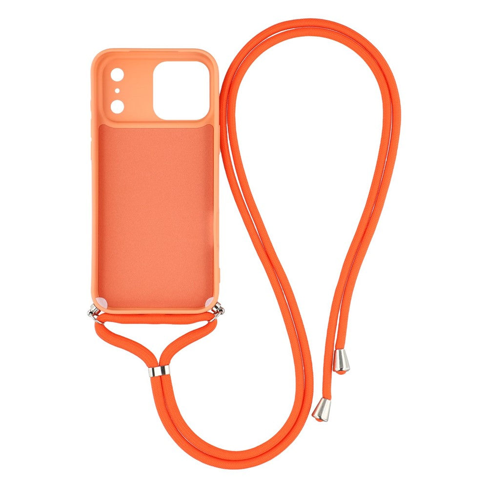 For iPhone 17 Pro Max Case Soft TPU Fiber Lining Phone Cover with Shoulder Strap - Orange