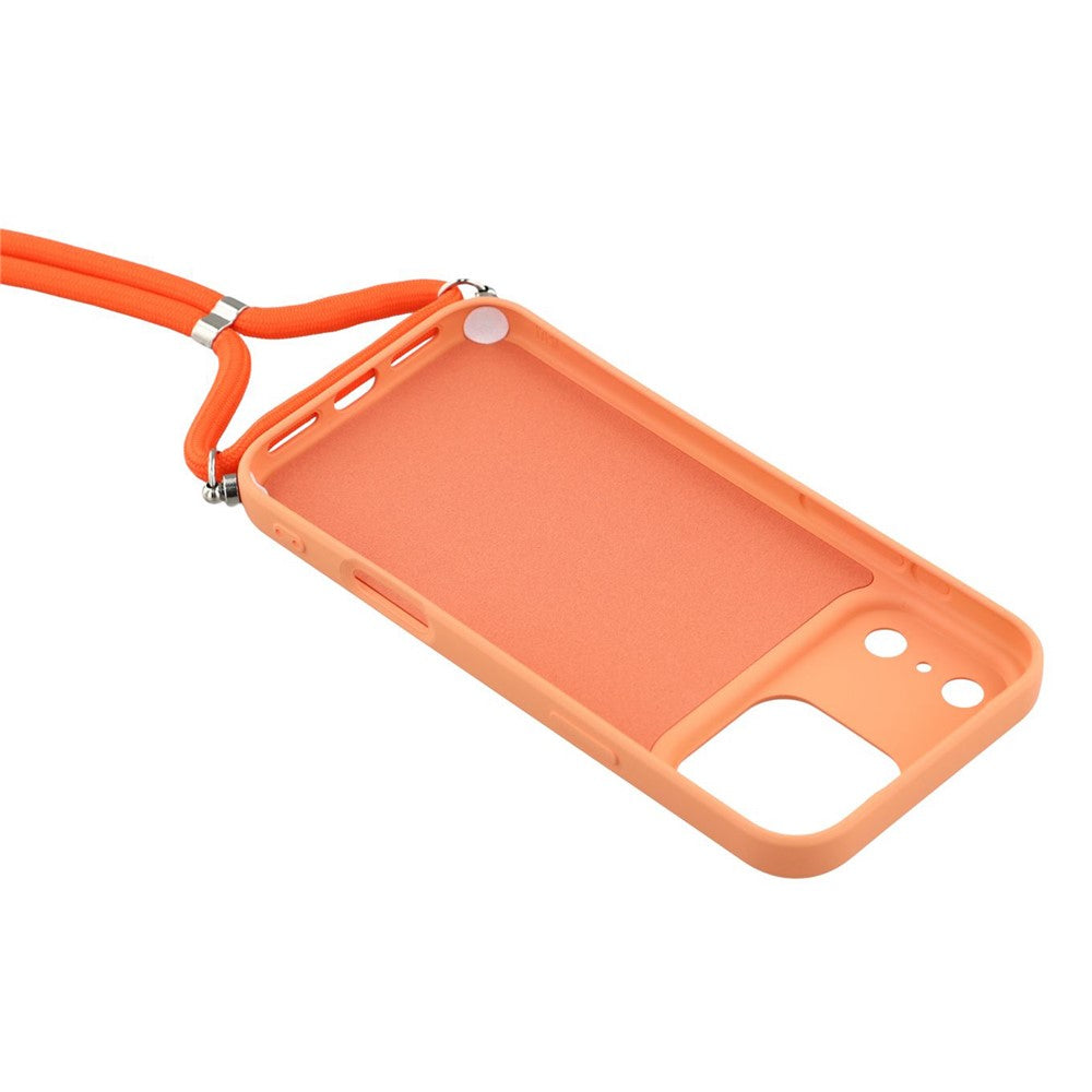 For iPhone 17 Pro Max Case Soft TPU Fiber Lining Phone Cover with Shoulder Strap - Orange