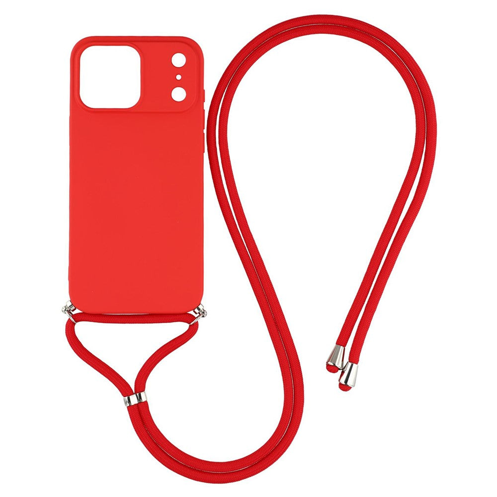 For iPhone 17 Pro Max Case Soft TPU Fiber Lining Phone Cover with Shoulder Strap - Red