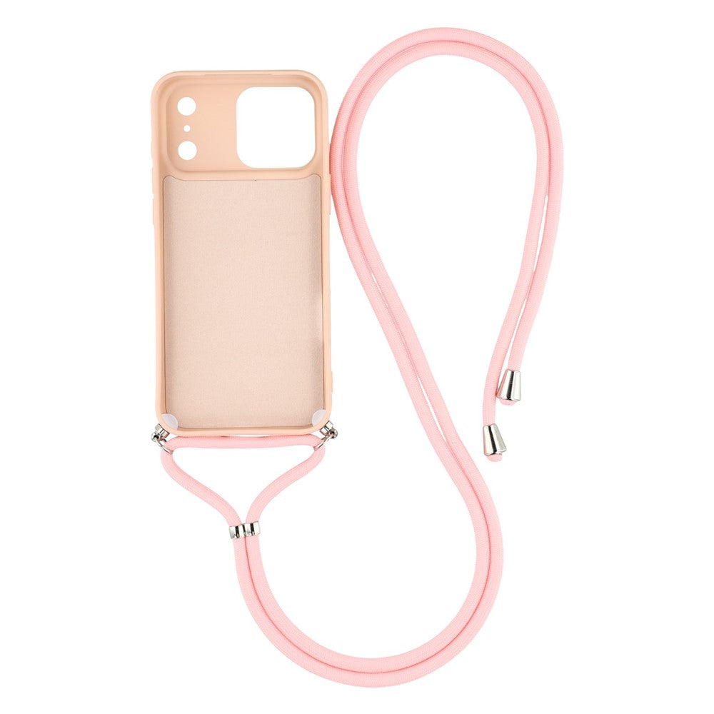 For iPhone 17 Pro Max Case Soft TPU Fiber Lining Phone Cover with Shoulder Strap - Pink