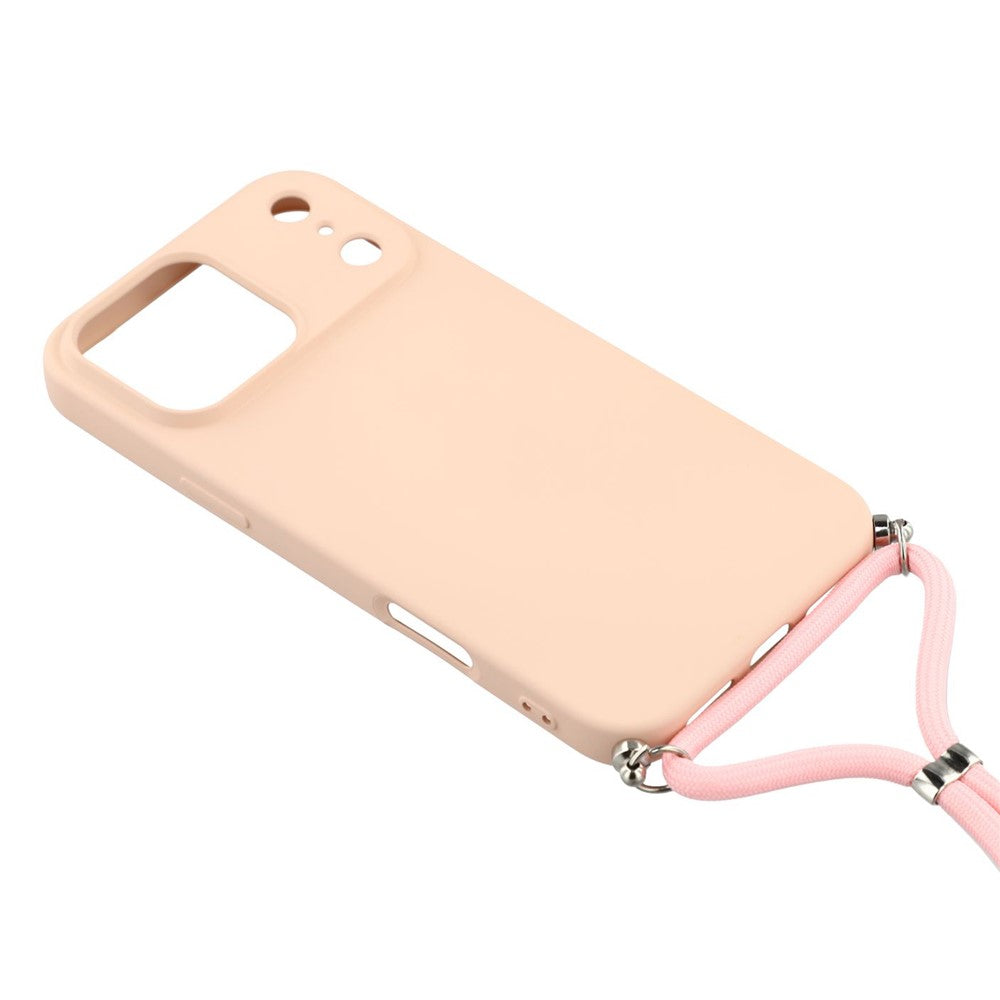 For iPhone 17 Pro Max Case Soft TPU Fiber Lining Phone Cover with Shoulder Strap - Pink
