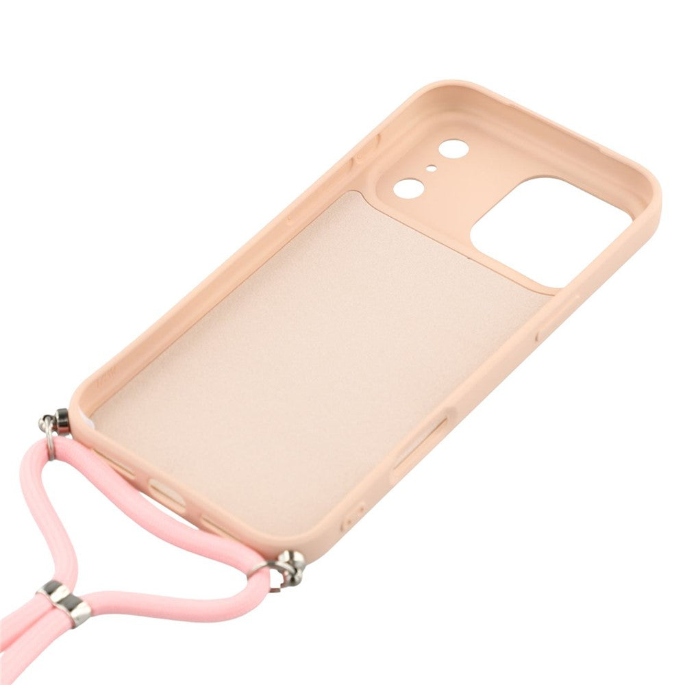 For iPhone 17 Pro Max Case Soft TPU Fiber Lining Phone Cover with Shoulder Strap - Pink