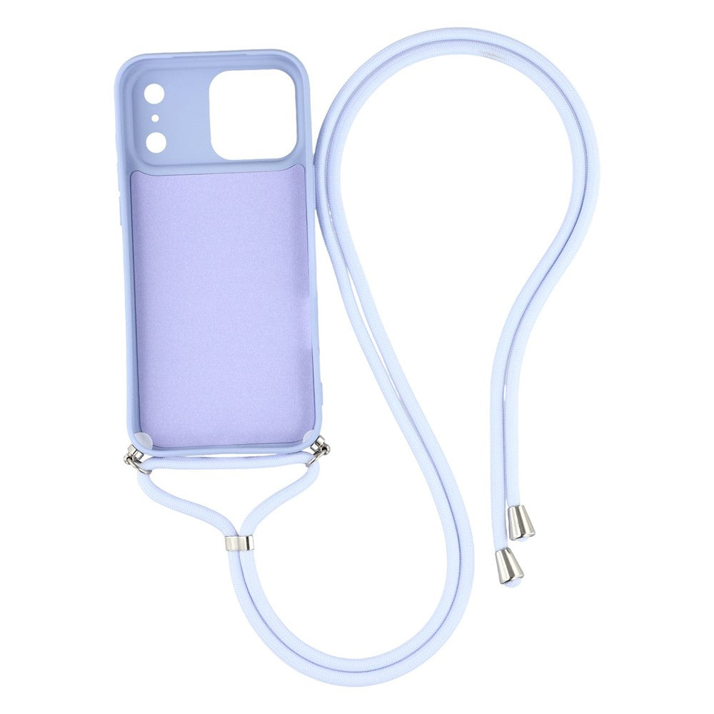 For iPhone 17 Pro Max Case Soft TPU Fiber Lining Phone Cover with Shoulder Strap - Light Purple