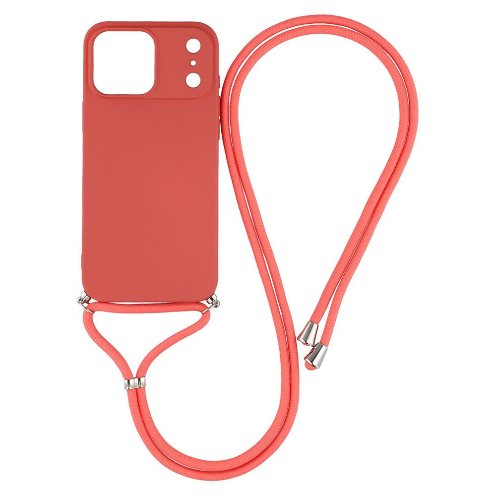 For iPhone 17 Pro Max Case Soft TPU Fiber Lining Phone Cover with Shoulder Strap - Hawthorn Red