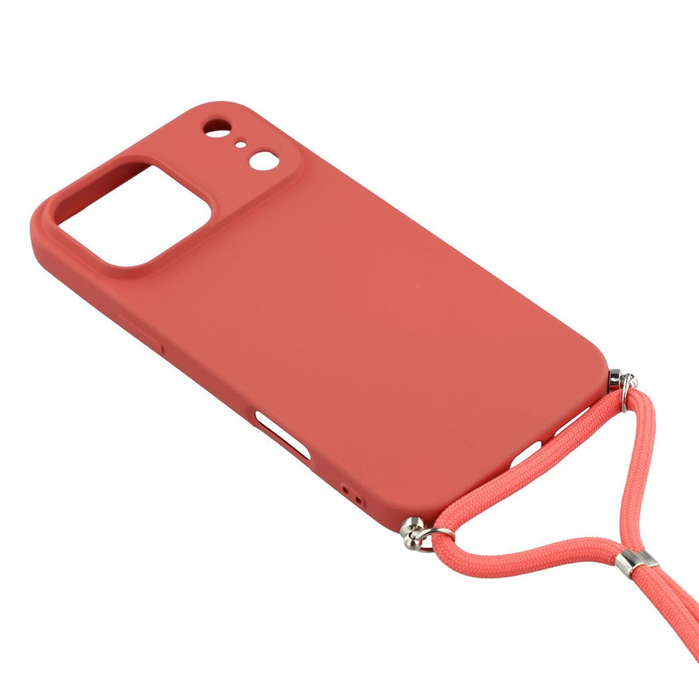 For iPhone 17 Pro Max Case Soft TPU Fiber Lining Phone Cover with Shoulder Strap - Hawthorn Red