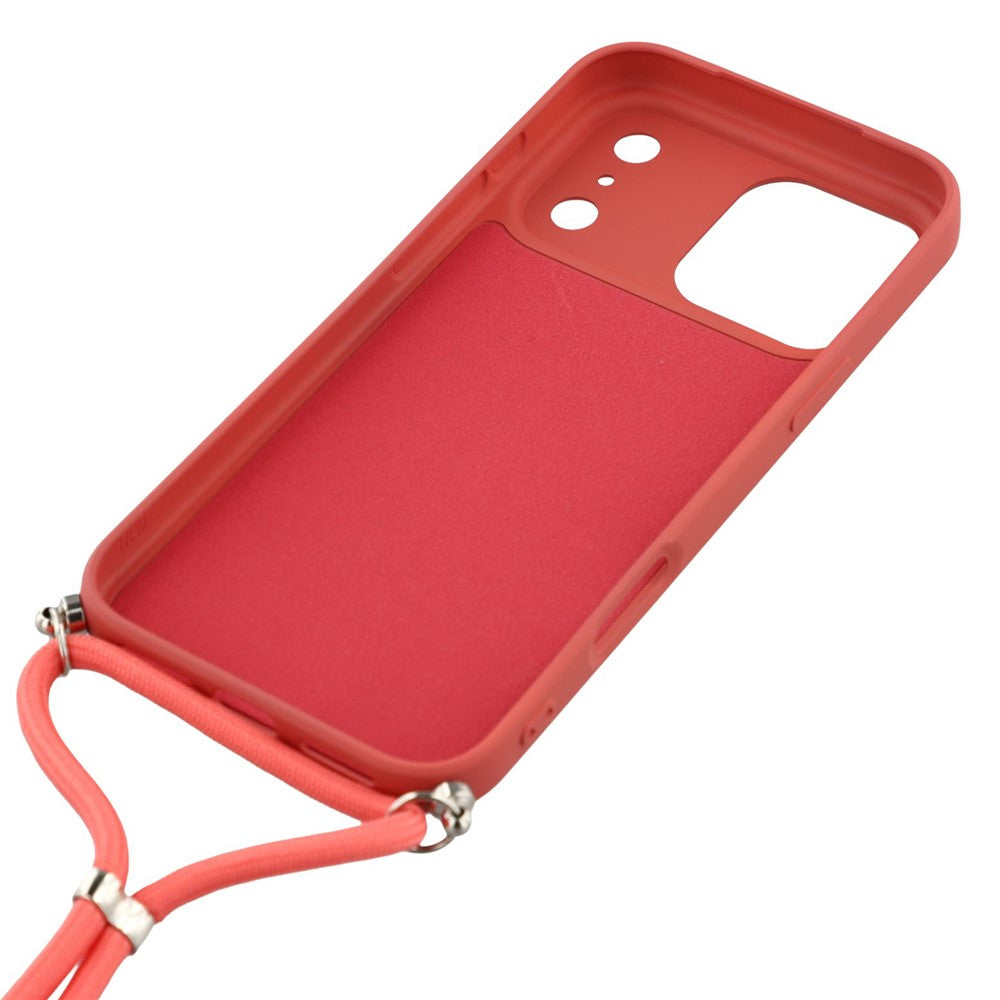 For iPhone 17 Pro Max Case Soft TPU Fiber Lining Phone Cover with Shoulder Strap - Hawthorn Red