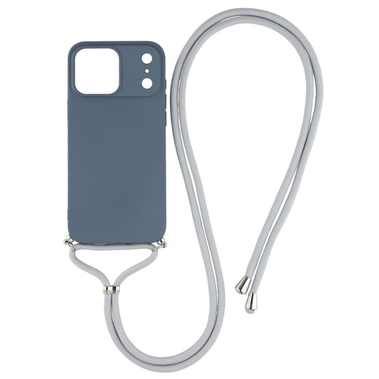 For iPhone 17 Pro Max Case Soft TPU Fiber Lining Phone Cover with Shoulder Strap - Lavender Grey