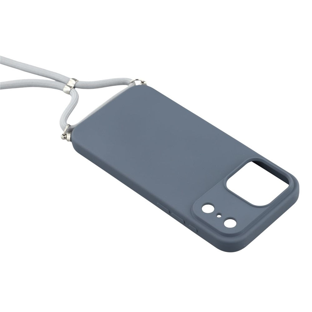 For iPhone 17 Pro Max Case Soft TPU Fiber Lining Phone Cover with Shoulder Strap - Lavender Grey