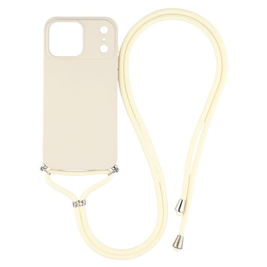 For iPhone 17 Pro Max Case Soft TPU Fiber Lining Phone Cover with Shoulder Strap - White