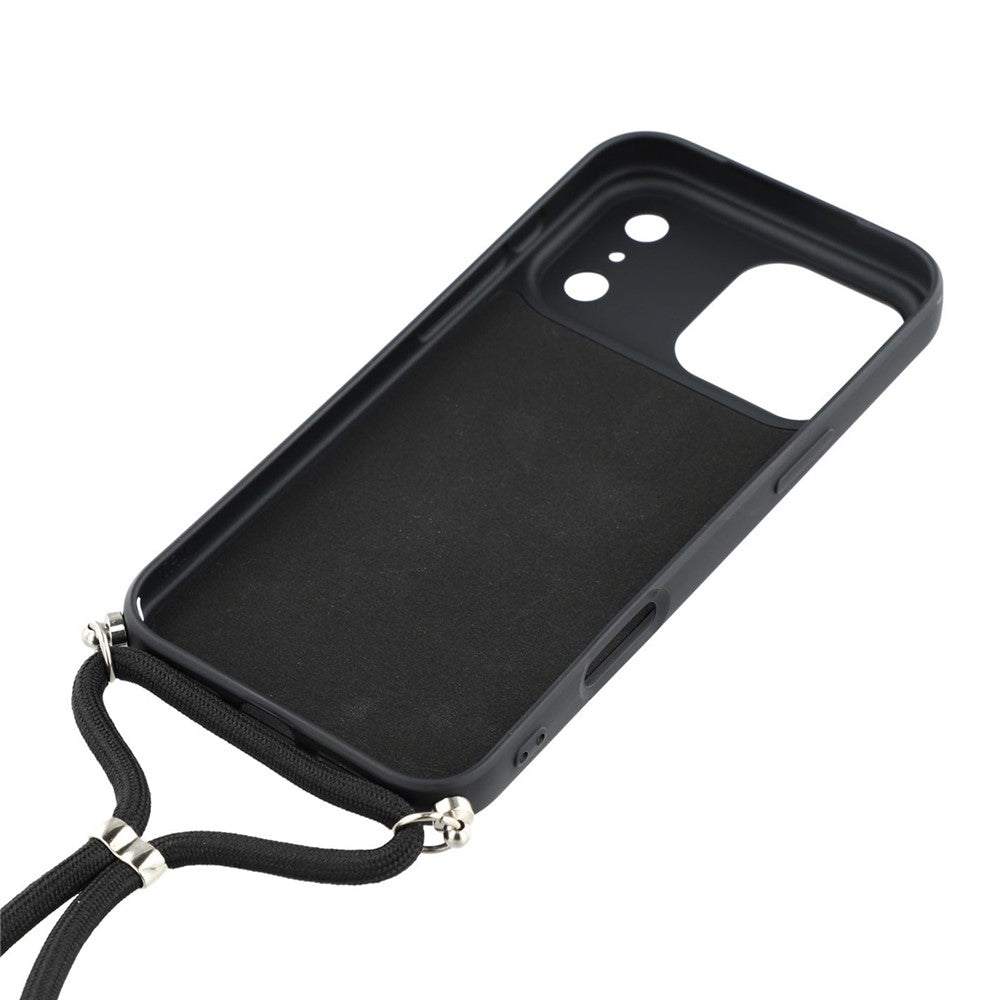 For iPhone 17 Pro Max Case Soft TPU Fiber Lining Phone Cover with Shoulder Strap - Black