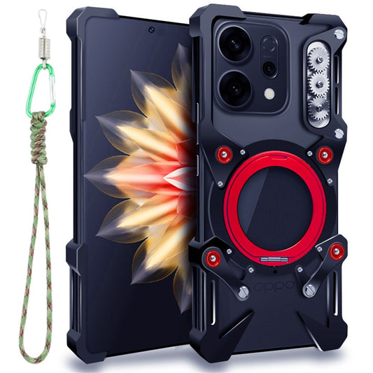 For Oppo Reno14 Pro 5G (Global) Bumper Case Kickstand Aluminum Alloy Magnetic Phone Cover with Wrist Strap - Black