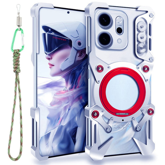 For Oppo Reno14 Pro 5G (Global) Bumper Case Kickstand Aluminum Alloy Magnetic Phone Cover with Wrist Strap - Silver