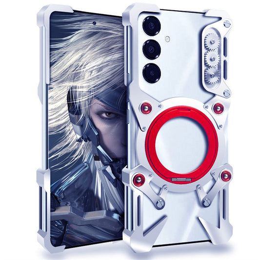 Bumper Case For Samsung Galaxy F56 5G / M56 5G / M35 5G / S24 FE , Kickstand Aluminum Alloy Magnetic Phone Cover with Wrist Strap - Silver