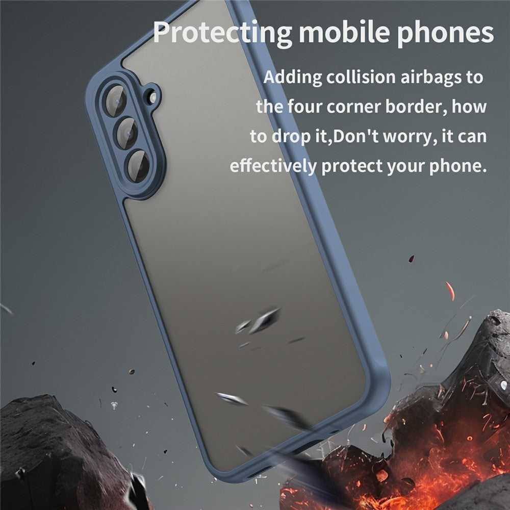 For Samsung Galaxy A17 5G Case Drop Proof Airbags Frosted Translucent PC + TPU Phone Back Cover - Blue