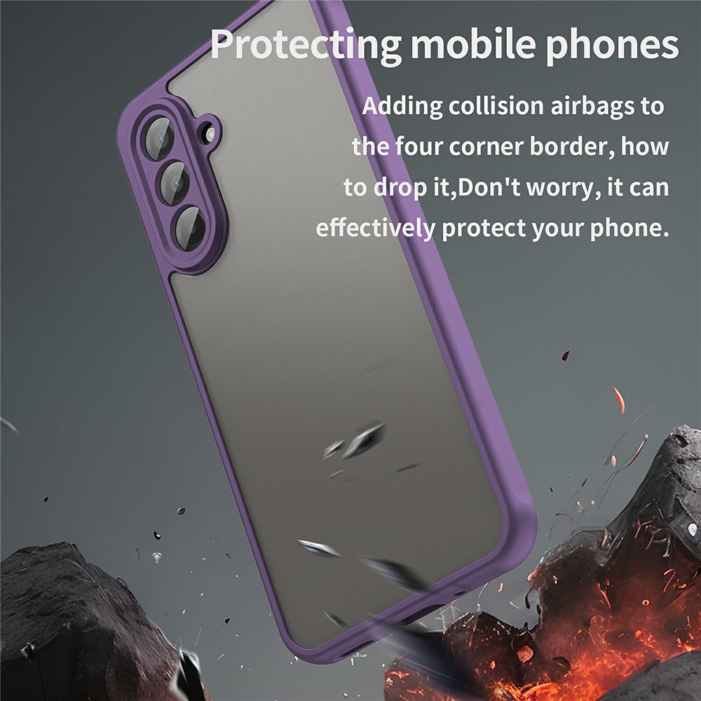 For Samsung Galaxy A17 5G Case Drop Proof Airbags Frosted Translucent PC + TPU Phone Back Cover - Purple