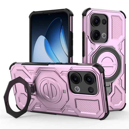 For Oppo Reno13 5G (Global) Magnetic Case Rotating Metal Kickstand PC + TPU Phone Back Cover - Pink