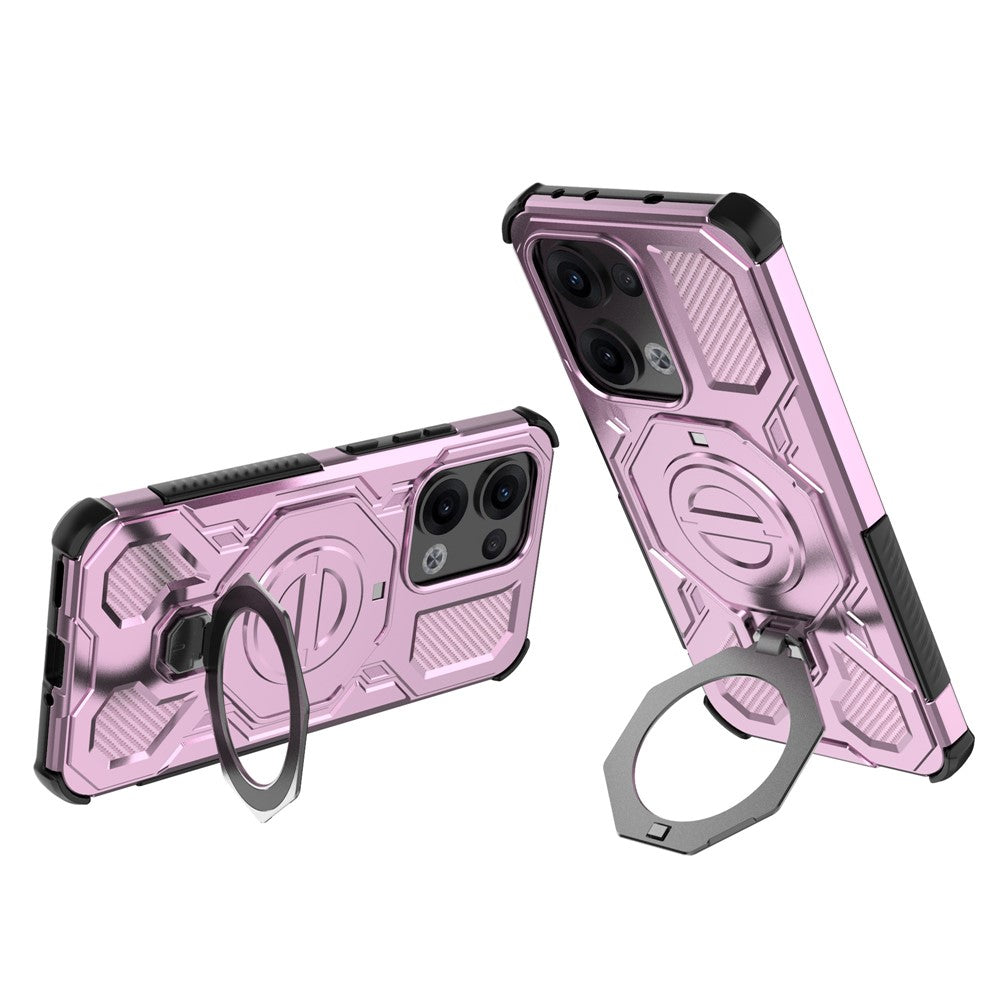 For Oppo Reno13 5G (Global) Magnetic Case Rotating Metal Kickstand PC + TPU Phone Back Cover - Pink