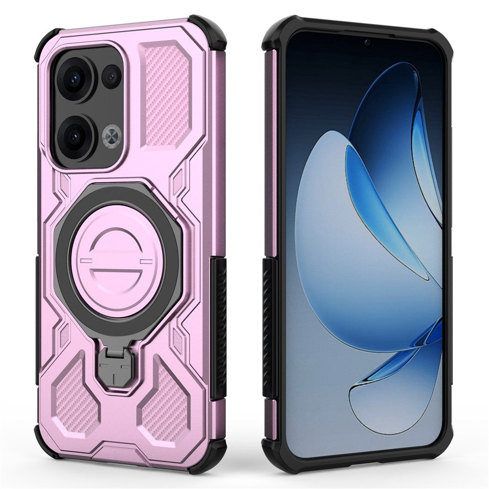 For Oppo Reno13 5G (Global) Magnetic Case Rotating Metal Kickstand PC + TPU Phone Back Cover - Pink