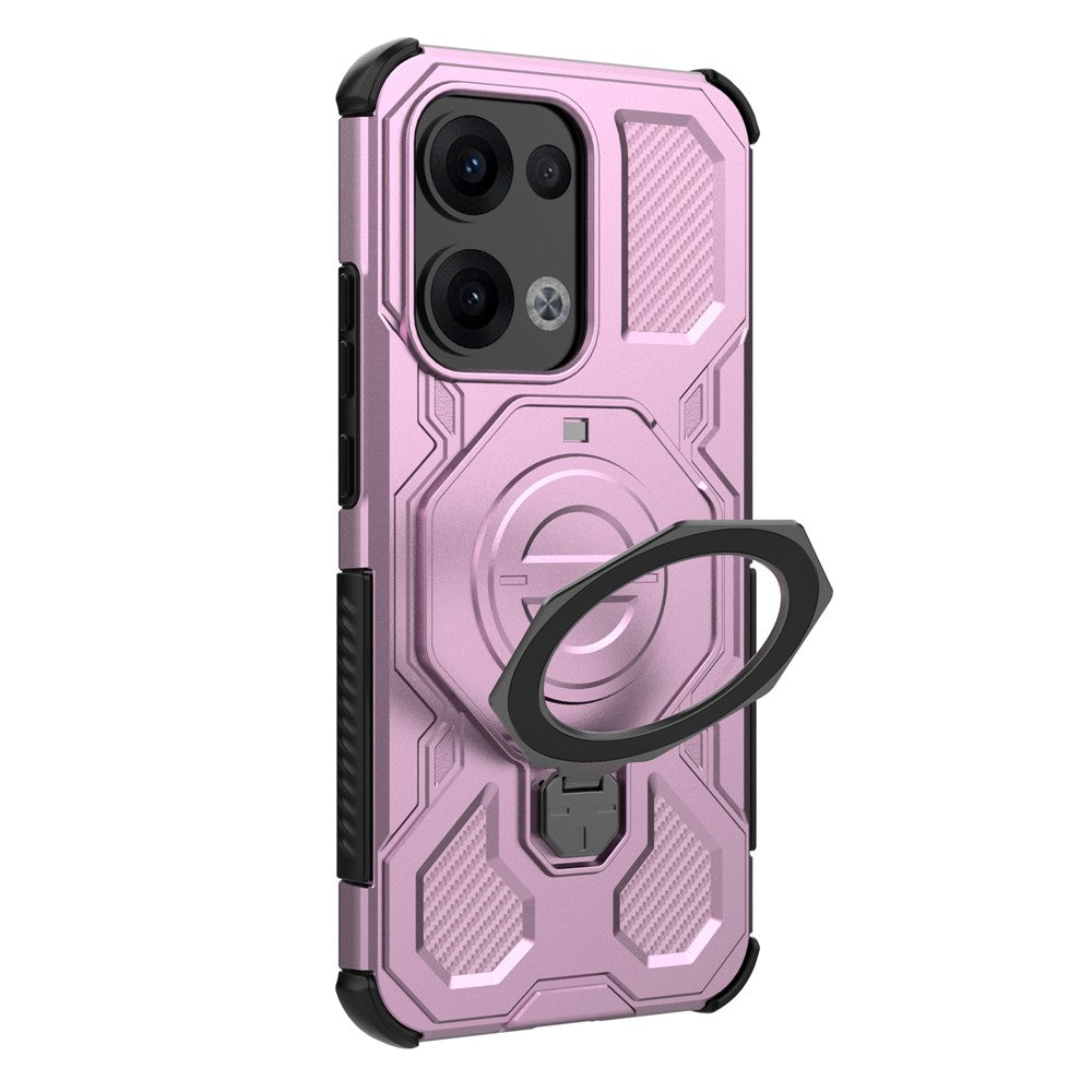 For Oppo Reno13 5G (Global) Magnetic Case Rotating Metal Kickstand PC + TPU Phone Back Cover - Pink