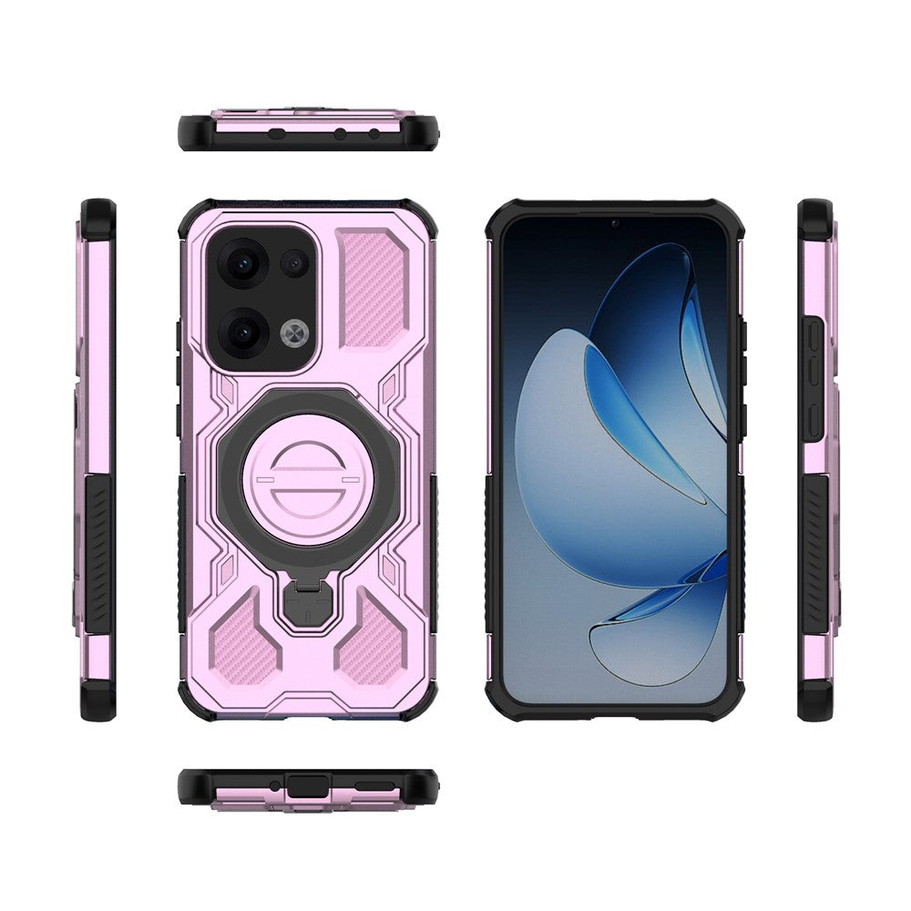 For Oppo Reno13 5G (Global) Magnetic Case Rotating Metal Kickstand PC + TPU Phone Back Cover - Pink