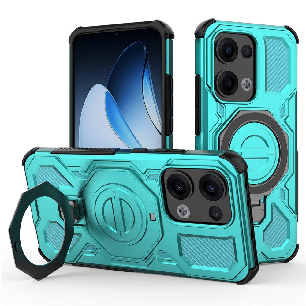 For Oppo Reno13 5G (Global) Magnetic Case Rotating Metal Kickstand PC + TPU Phone Back Cover - Baby Blue