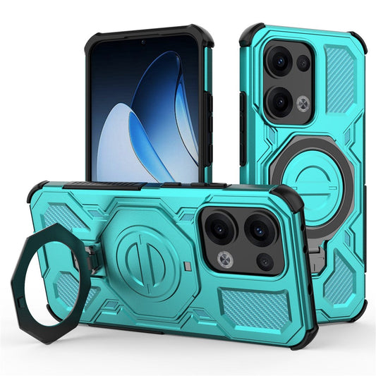 For Oppo Reno13 5G (Global) Magnetic Case Rotating Metal Kickstand PC + TPU Phone Back Cover - Baby Blue