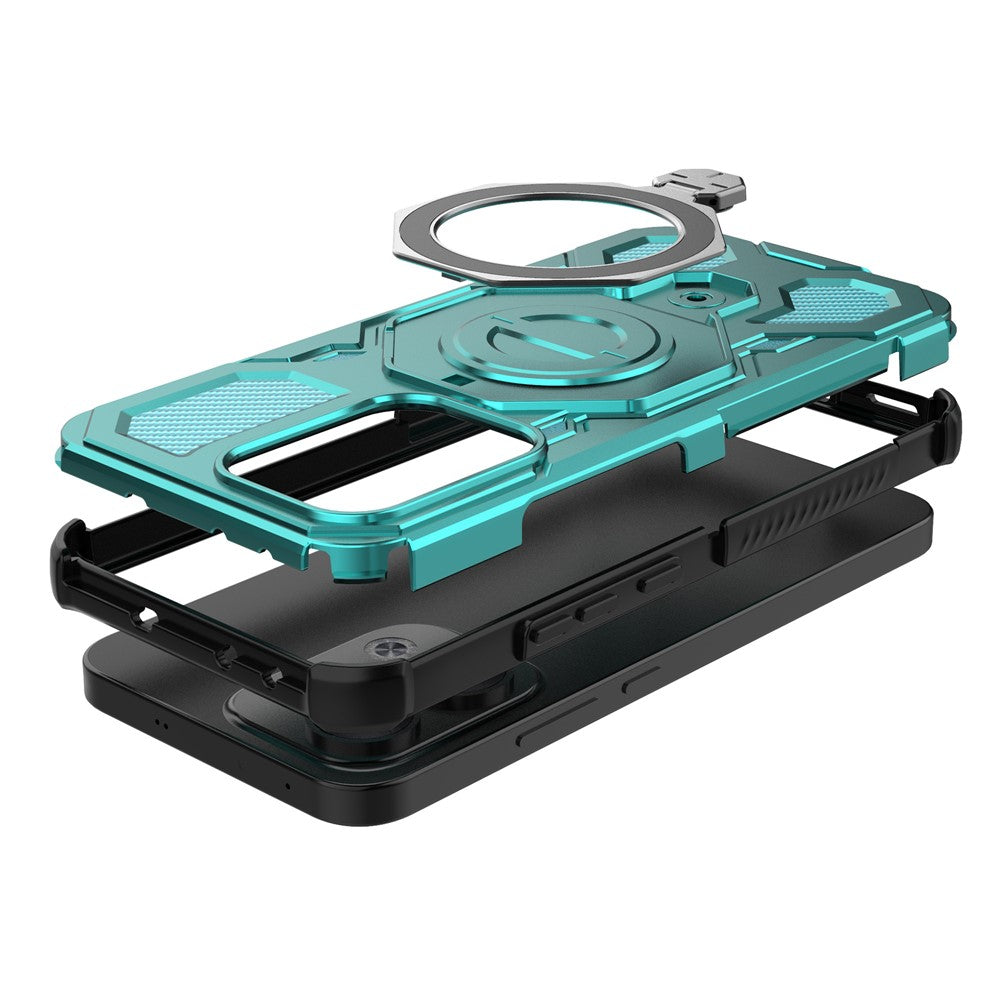 For Oppo Reno13 5G (Global) Magnetic Case Rotating Metal Kickstand PC + TPU Phone Back Cover - Baby Blue