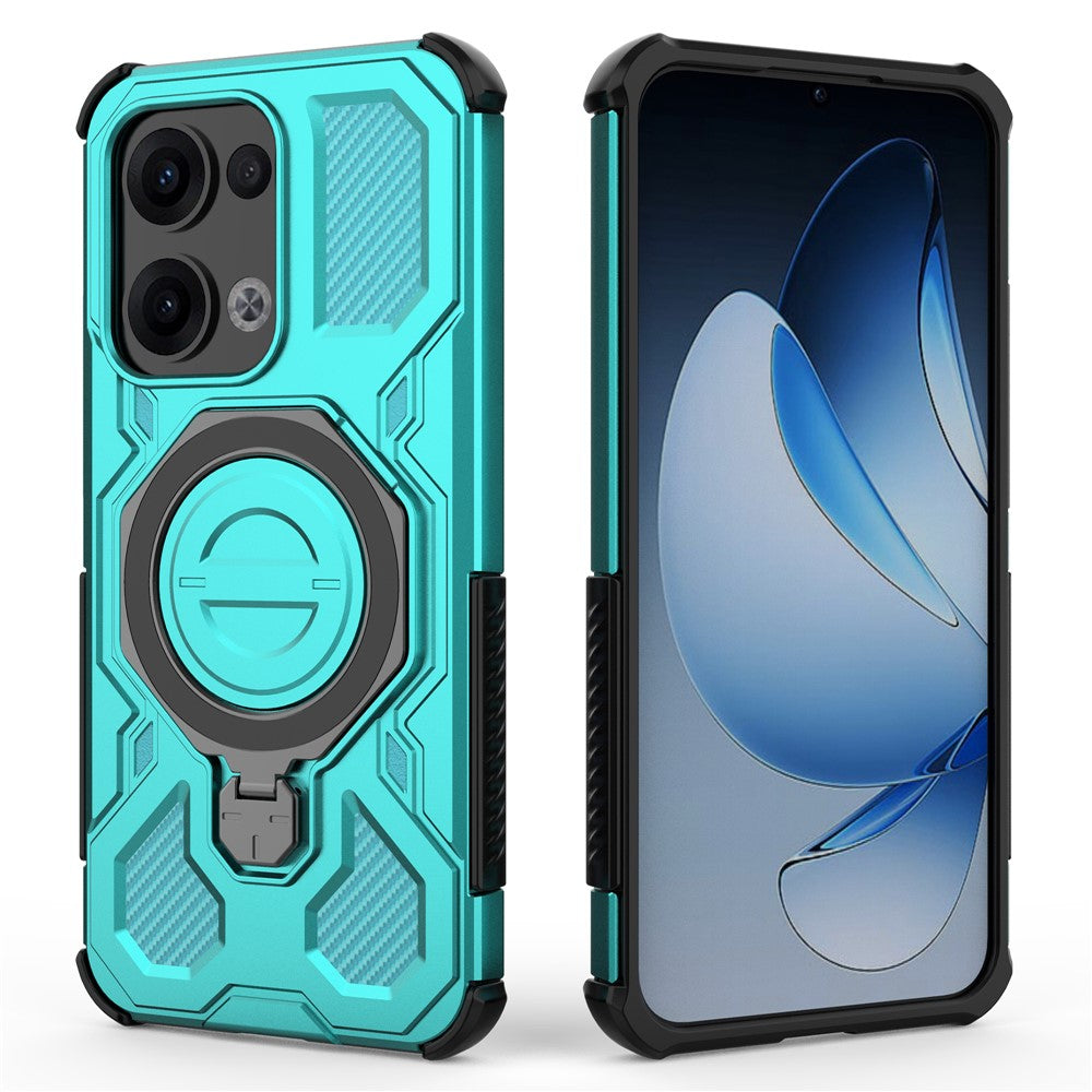 For Oppo Reno13 5G (Global) Magnetic Case Rotating Metal Kickstand PC + TPU Phone Back Cover - Baby Blue