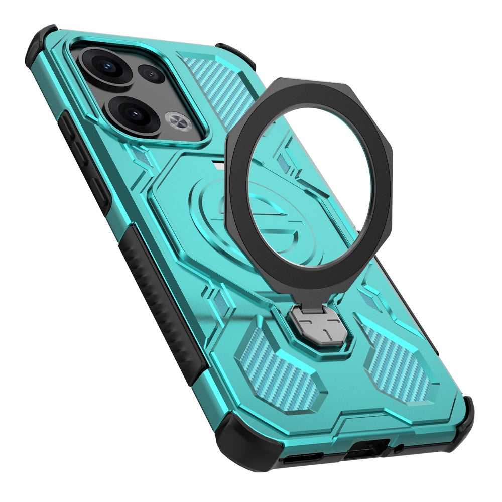 For Oppo Reno13 5G (Global) Magnetic Case Rotating Metal Kickstand PC + TPU Phone Back Cover - Baby Blue