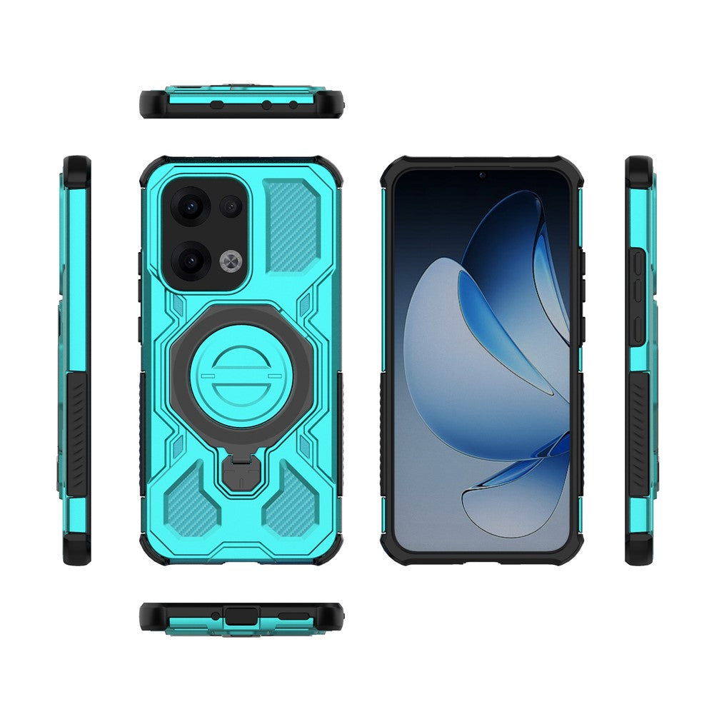 For Oppo Reno13 5G (Global) Magnetic Case Rotating Metal Kickstand PC + TPU Phone Back Cover - Baby Blue