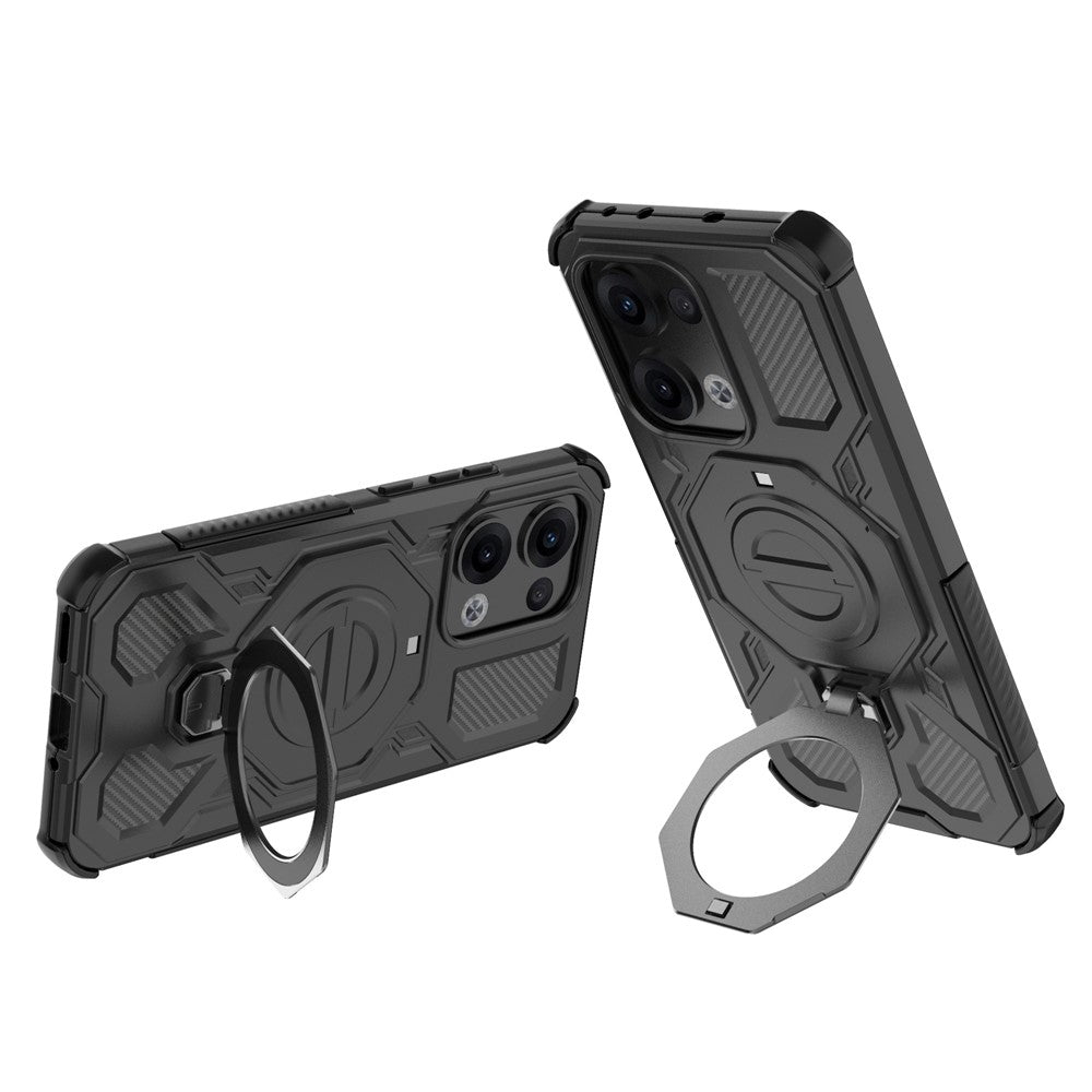 For Oppo Reno13 5G (Global) Magnetic Case Rotating Metal Kickstand PC + TPU Phone Back Cover - Black